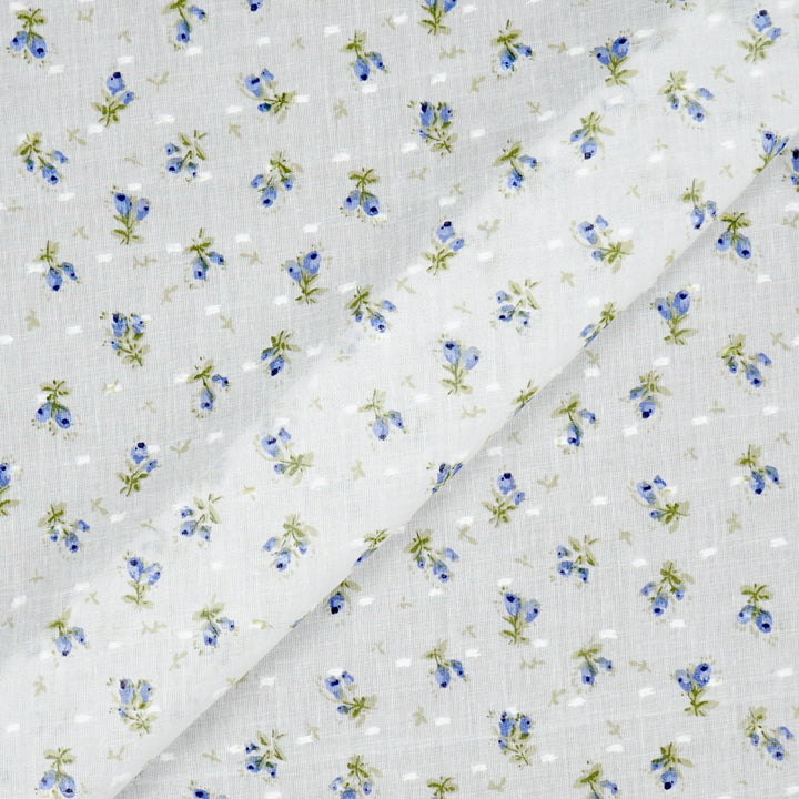 Fabric  Blue "Forget-Me-Nots & Polka Dots" - By the Yard