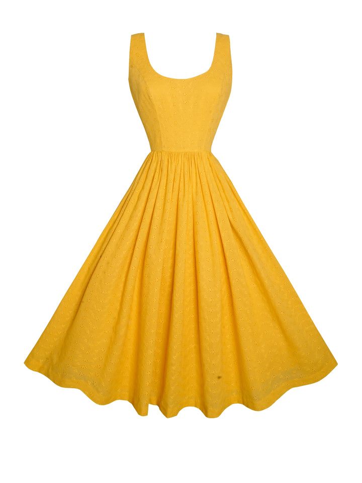 MTO - Emily Dress in Mustard “Forget me not” Eyelet