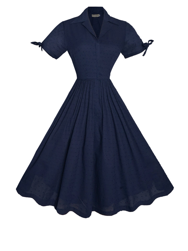 MTO - Trudie Dress in Navy Blue "Dotted Swiss"