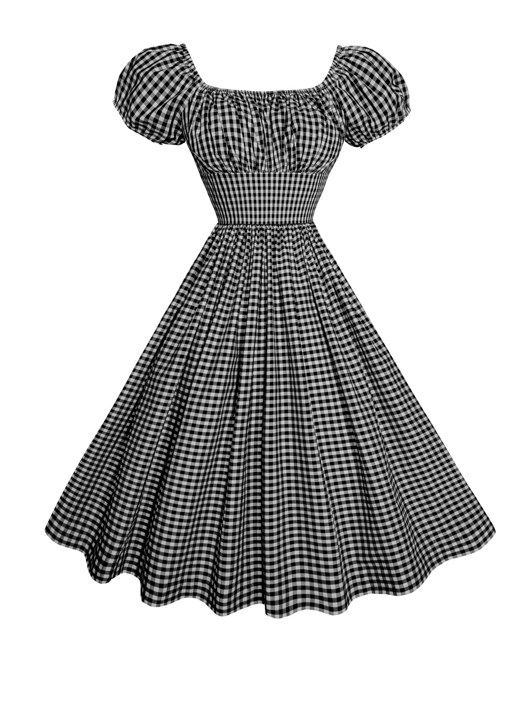 MTO - Loretta Dress in Black Gingham - Medium Checks
