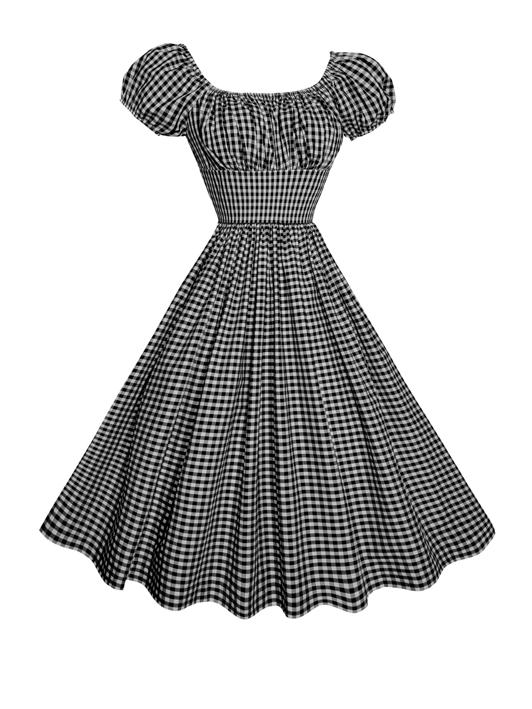 MTO - Loretta Dress in Black Gingham - Medium Checks