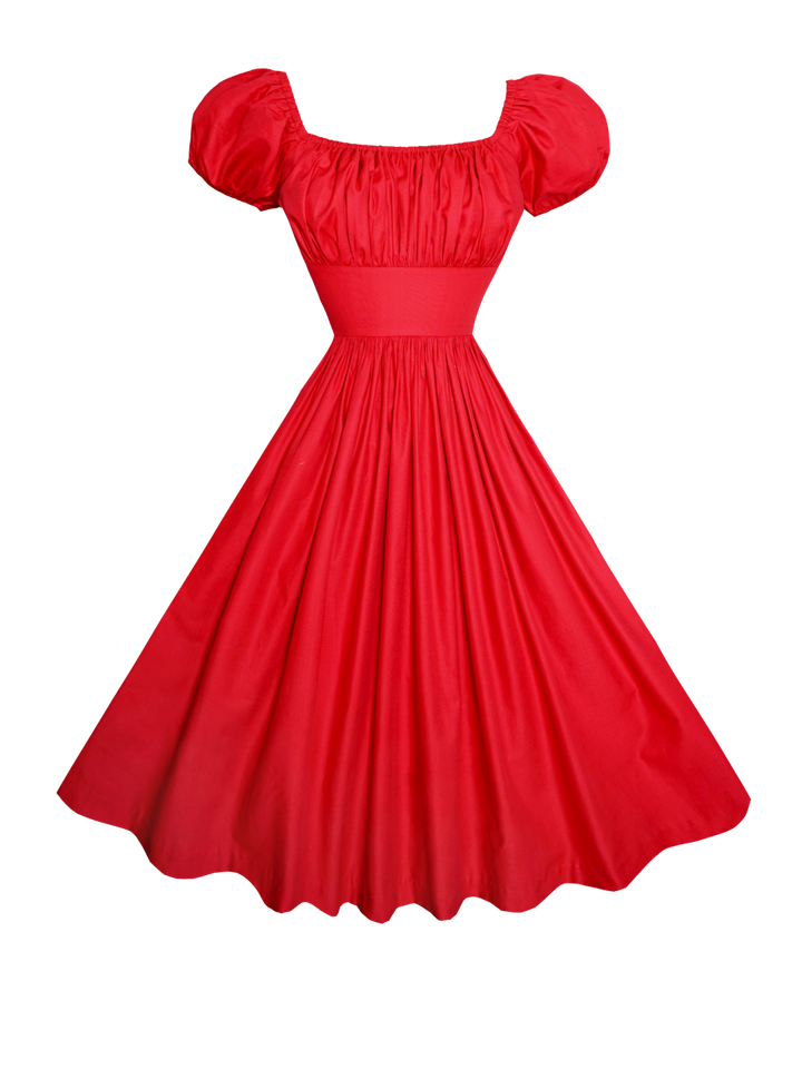 RTS - M - Loretta Dress Cardinal Red Cotton