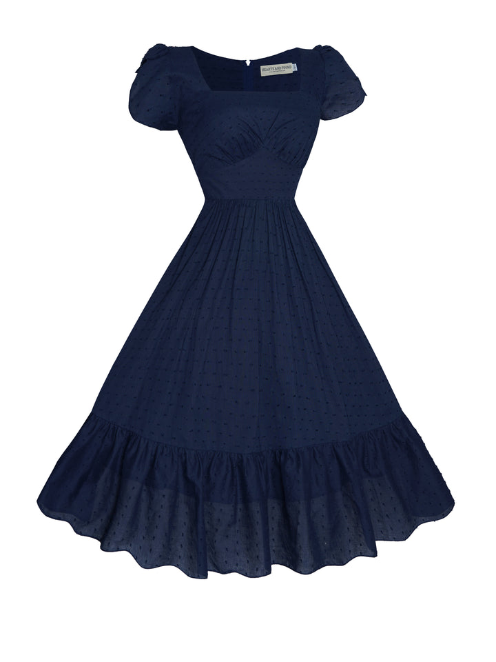 MTO - Ava Dress in Navy Blue "Dotted Swiss"