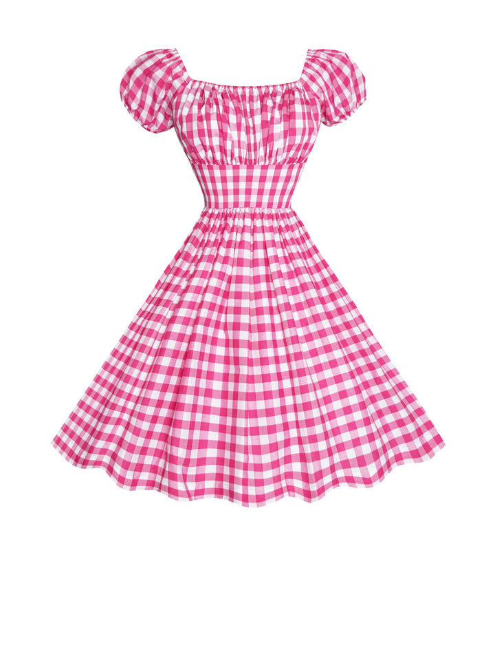 MTO - Loretta Dress Barbie Pink Gingham - Large Checks