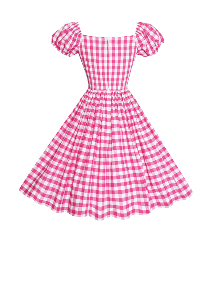 MTO - Loretta Dress Barbie Pink Gingham - Large Checks