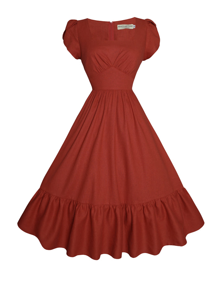 MTO - Ava Dress in Brick Red Linen