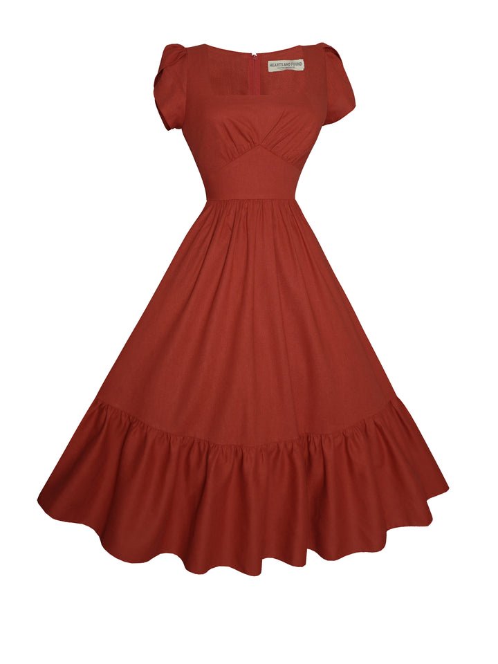 MTO - Ava Dress in Brick Red Linen