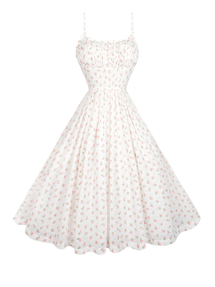 RTS - M - Grace Dress "Forget-Me-Nots & Polka Dots" Pink