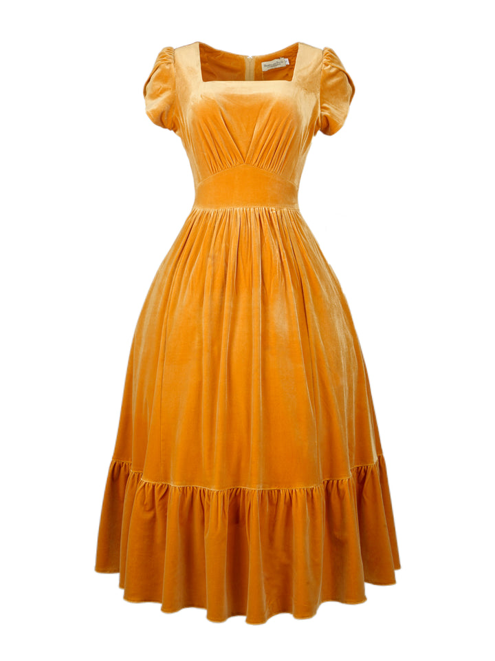 MTO - Ava Dress in Amber Yellow Velvet