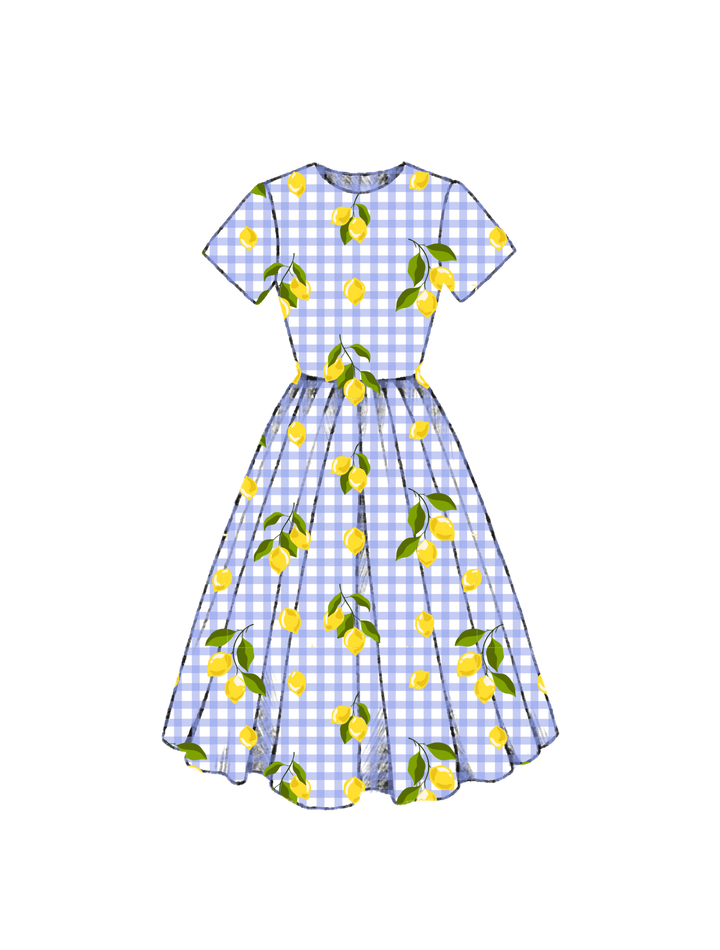 PRE-ORDER - Dorothy Dress in Lemons on Light Blue Gingham