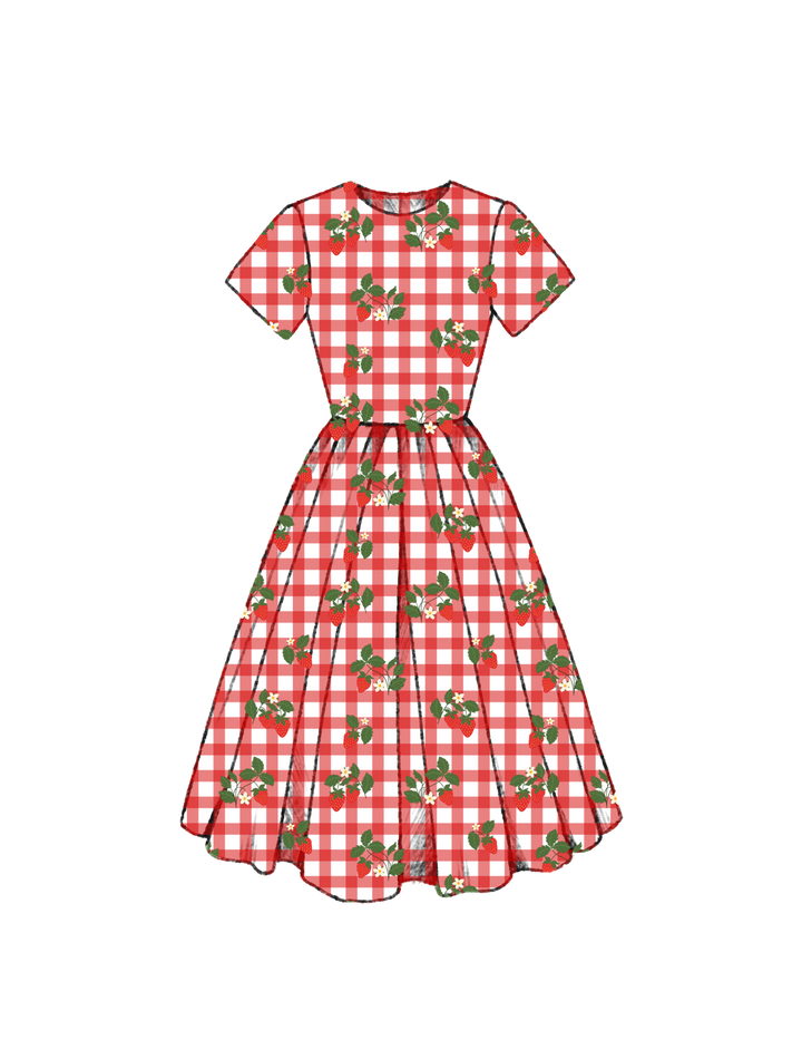 PRE-ORDER - Dorothy Dress in Strawberries on Red Gingham