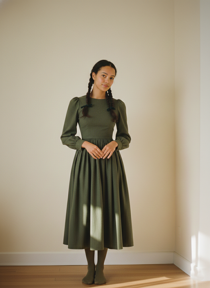 RTS - MULTI TAILLE - Robe Agnes en Lin Vert Chasseurs