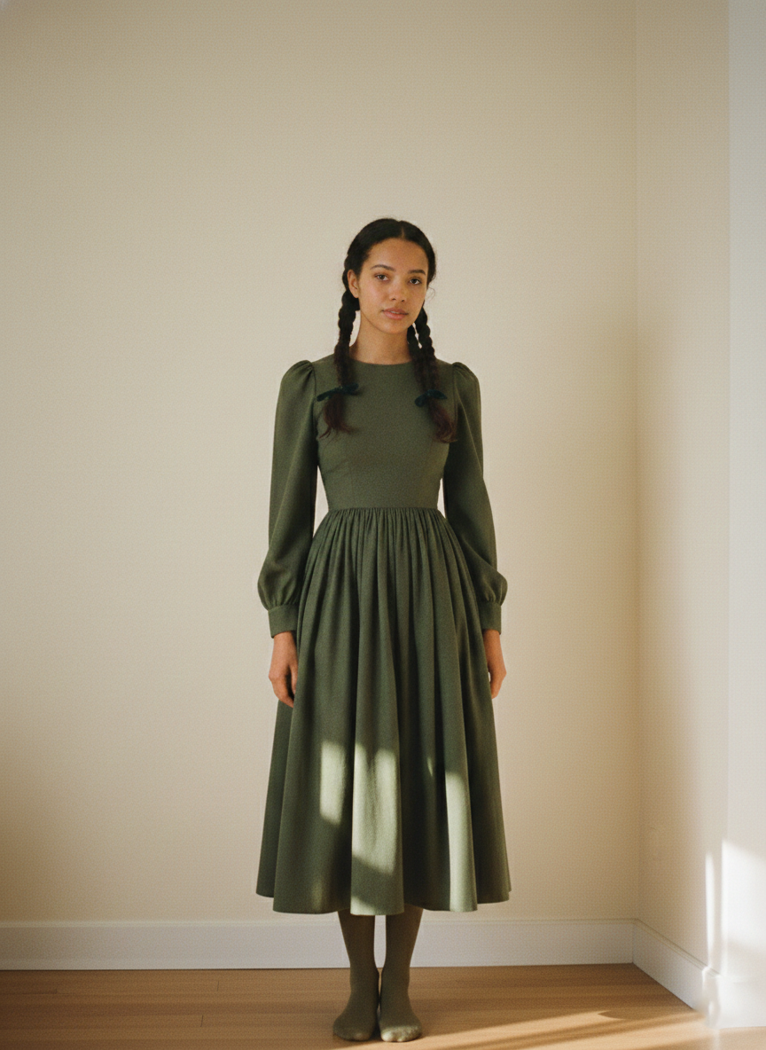RTS - MULTI TAILLE - Robe Agnes en Lin Vert Chasseurs
