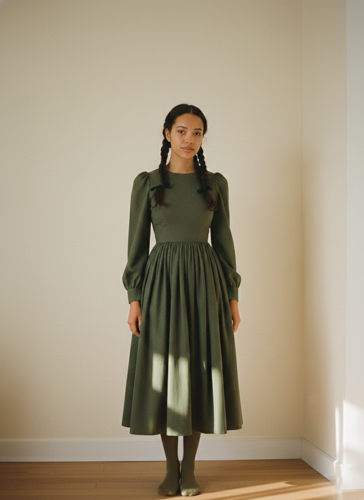 RTS - MULTI TAILLE - Robe Agnes en Lin Vert Chasseurs