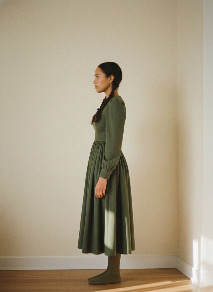 RTS - MULTI TAILLE - Robe Agnes en Lin Vert Chasseurs