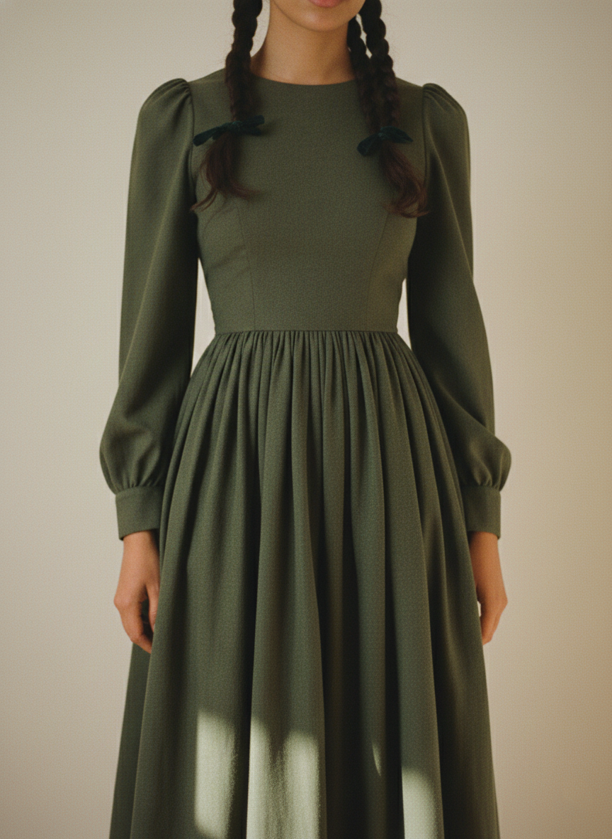RTS - MULTI TAILLE - Robe Agnes en Lin Vert Chasseurs