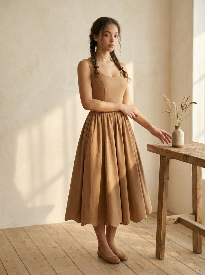 RTS - XL - Emily Dress Caramel Linen
