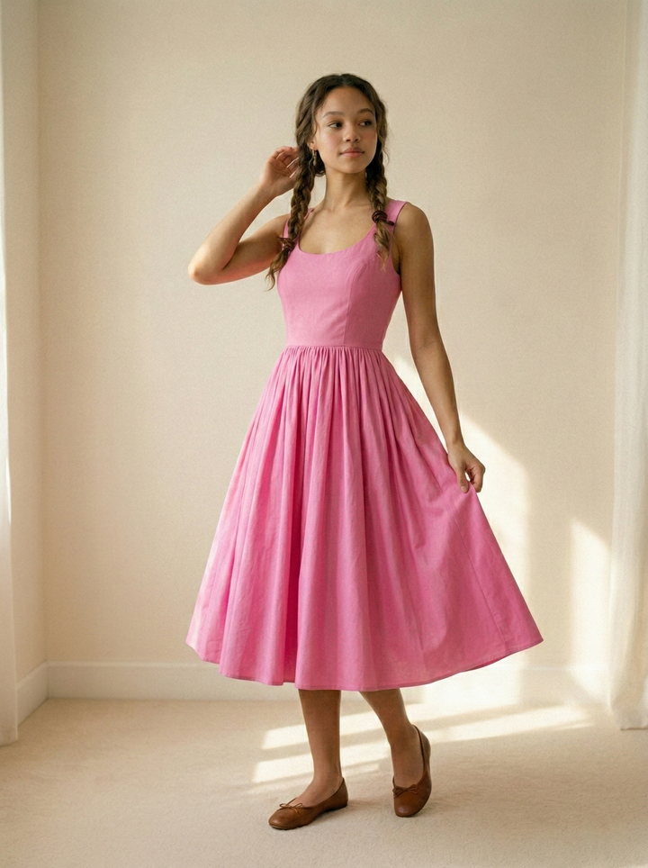 RTS - S - Emily Dress Barbie Doll Pink Cotton