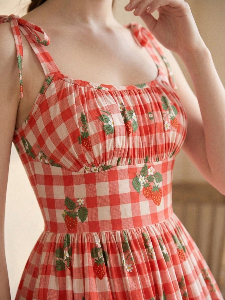 RTS - S - Kelly Dress Strawberries on Red Gingham
