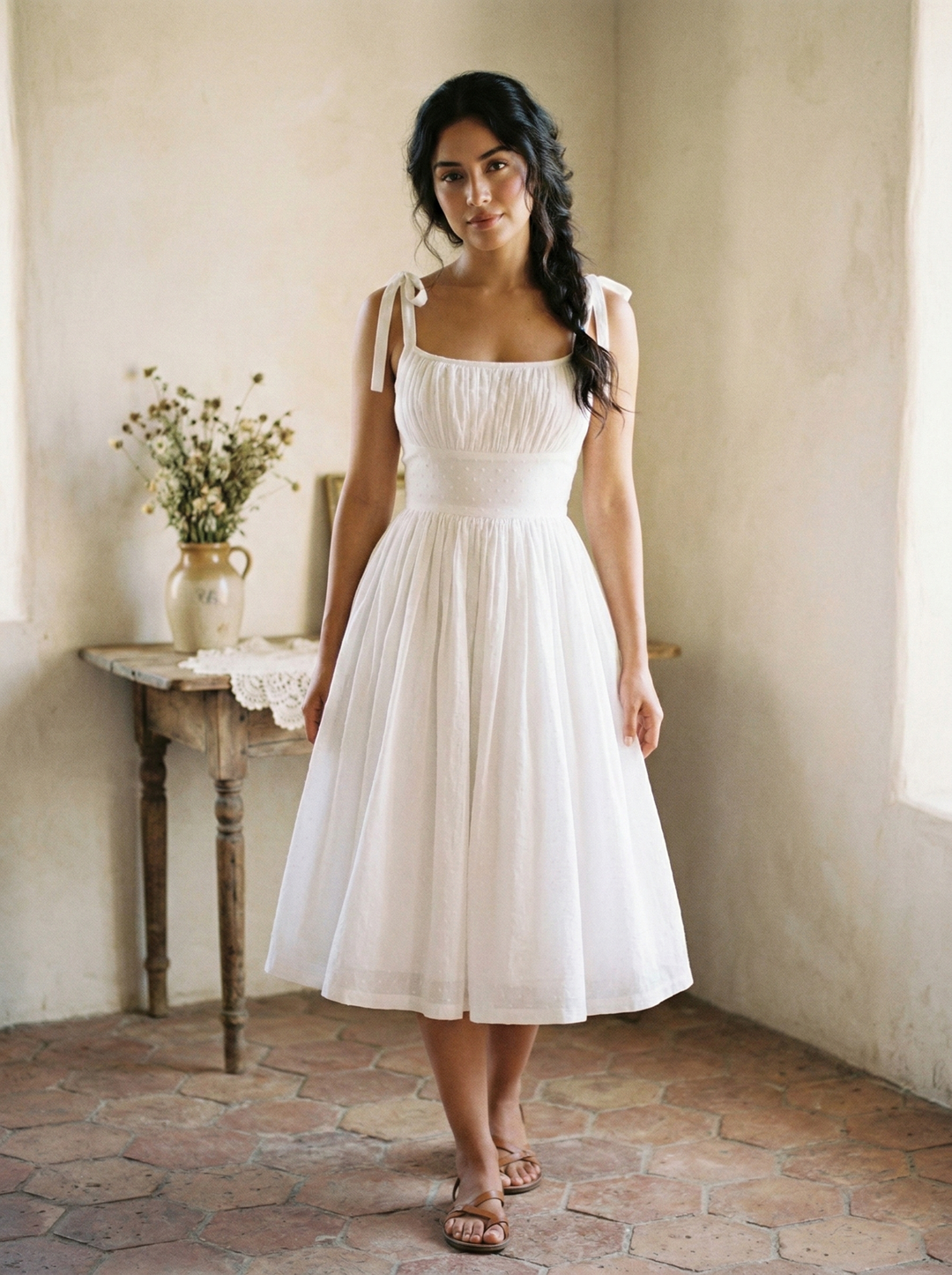 Kelly Tie Strap Dress | Vintage Summer Dress, Gathered Bust, Full Skirt with Pockets