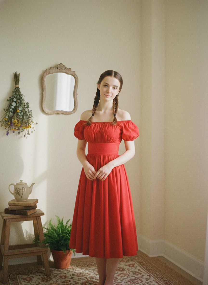 RTS - M - Loretta Dress Cardinal Red Cotton