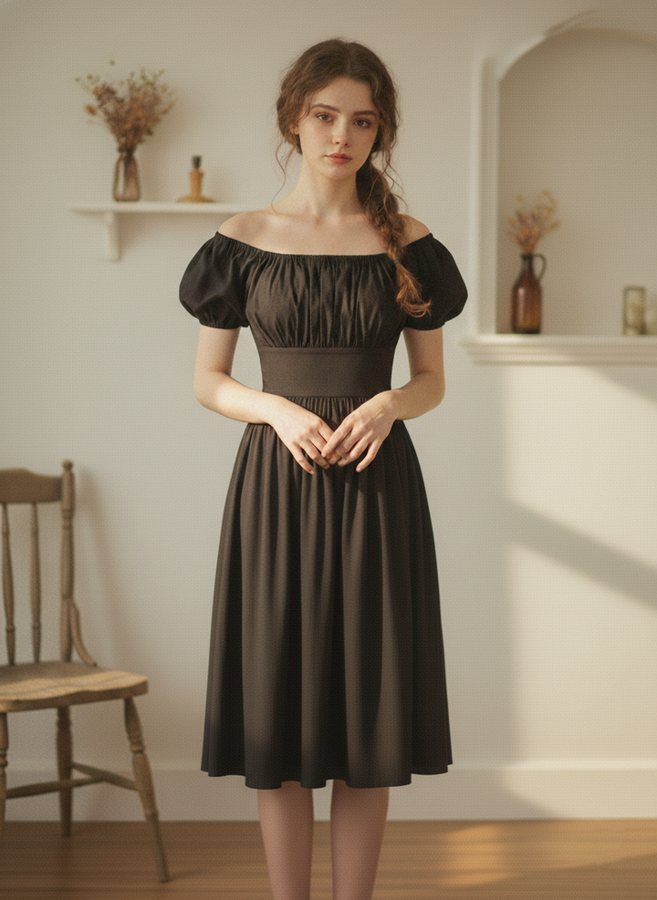 RTS - MULTI TAILLE - Robe Loretta en coton noir corbeau