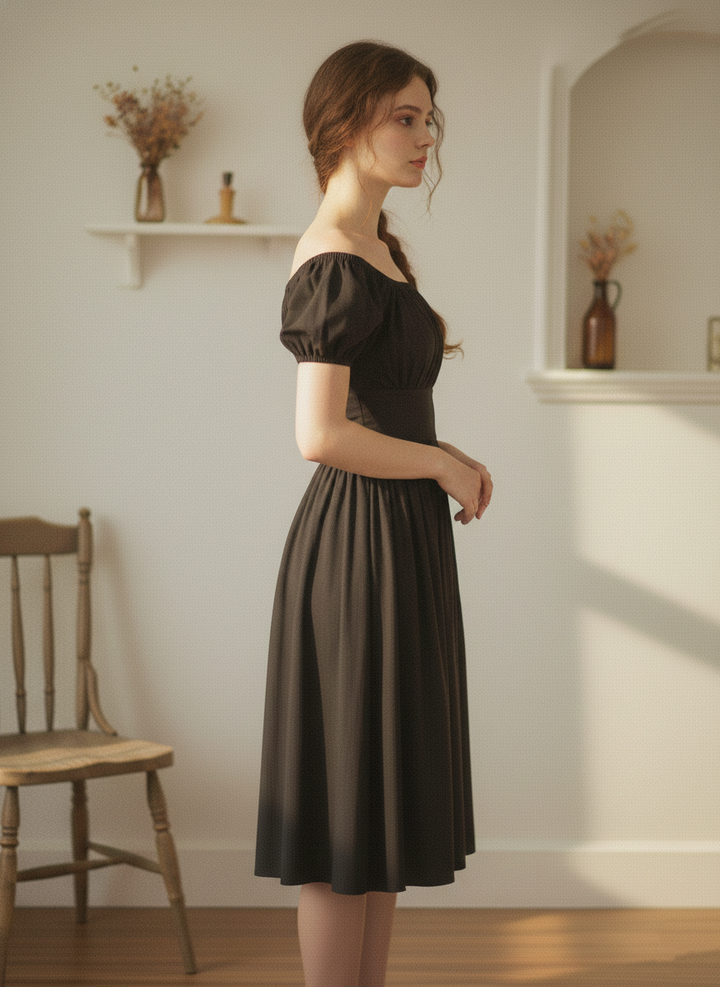 RTS - MULTI TAILLE - Robe Loretta en coton noir corbeau