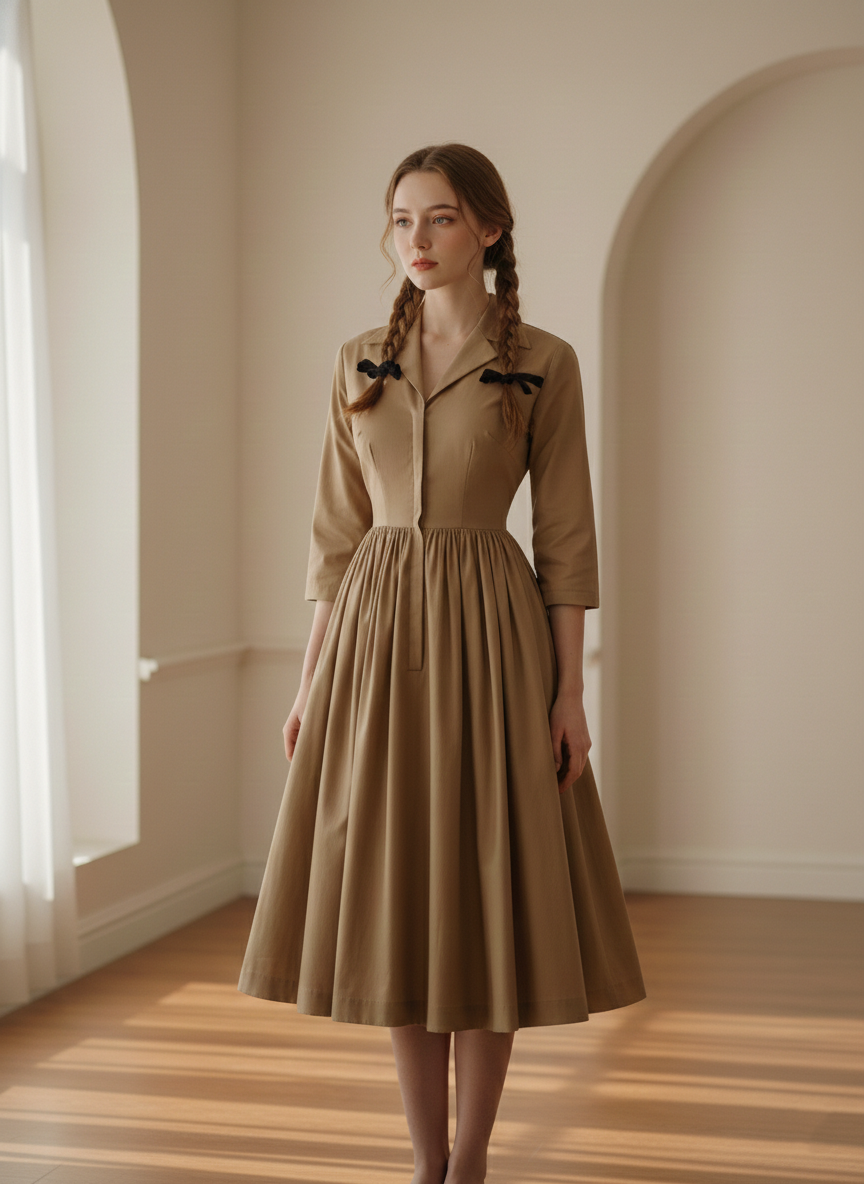 RTS - Natalie Dress in Camel Beige Cotton