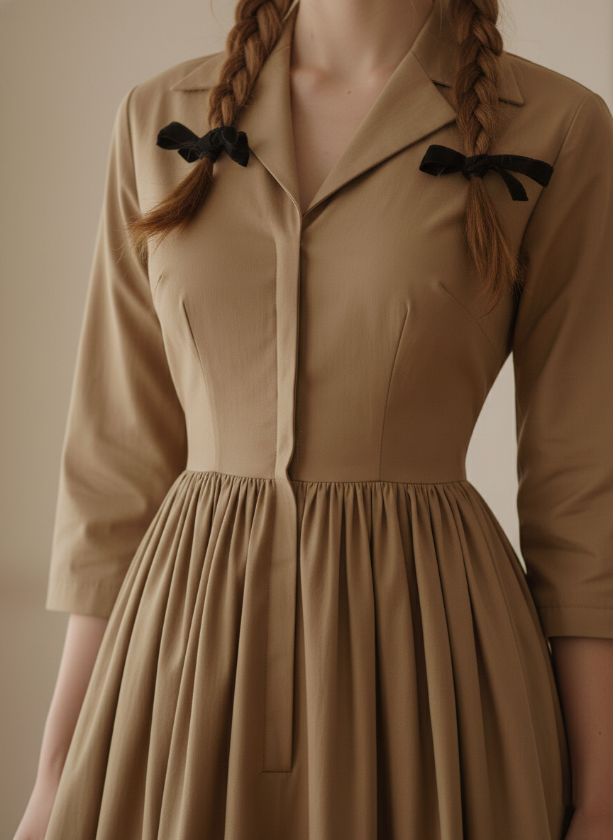 RTS - Natalie Dress in Camel Beige Cotton