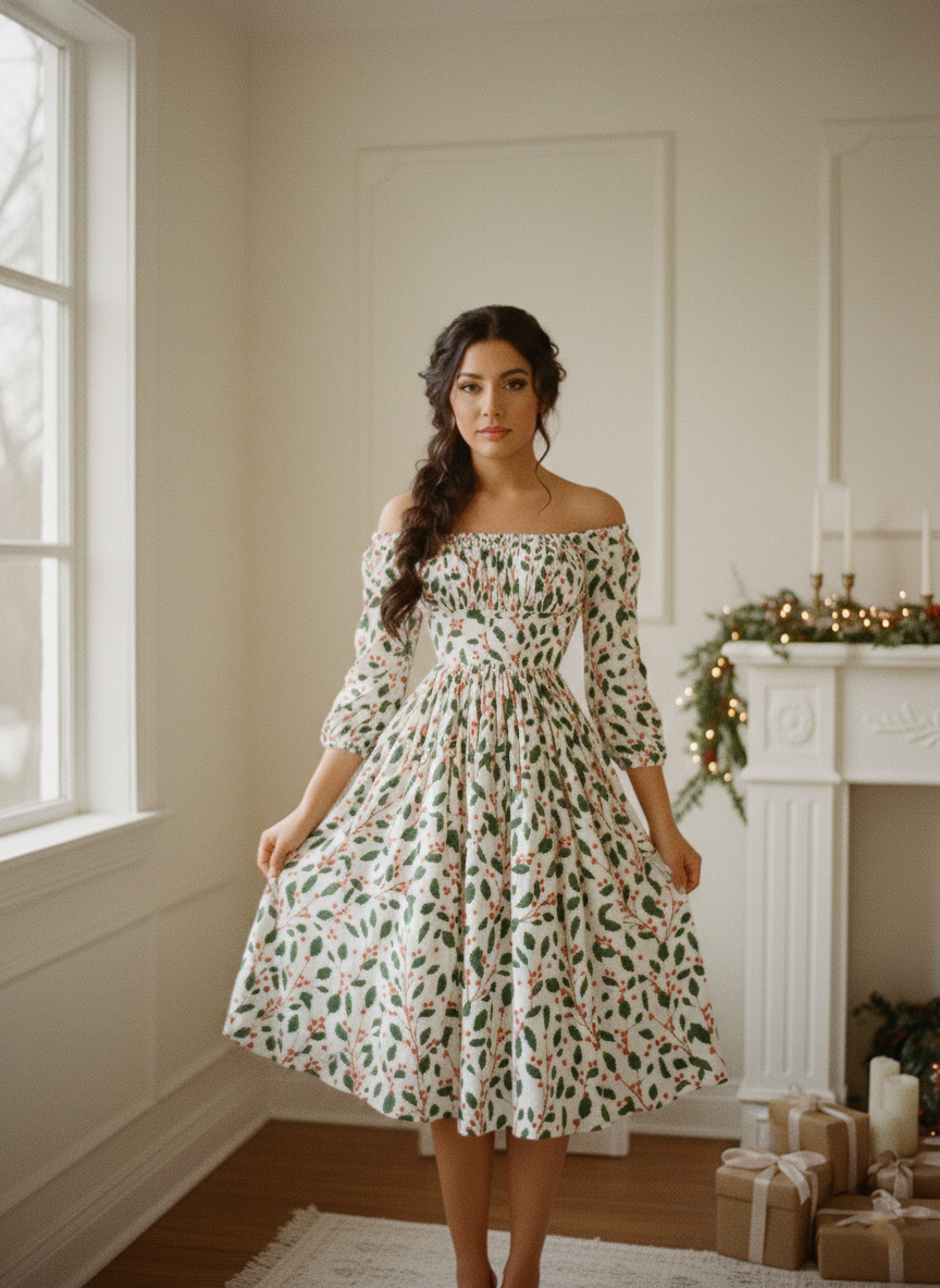 RTS - S - Sydney Dress "Holly Jolly"