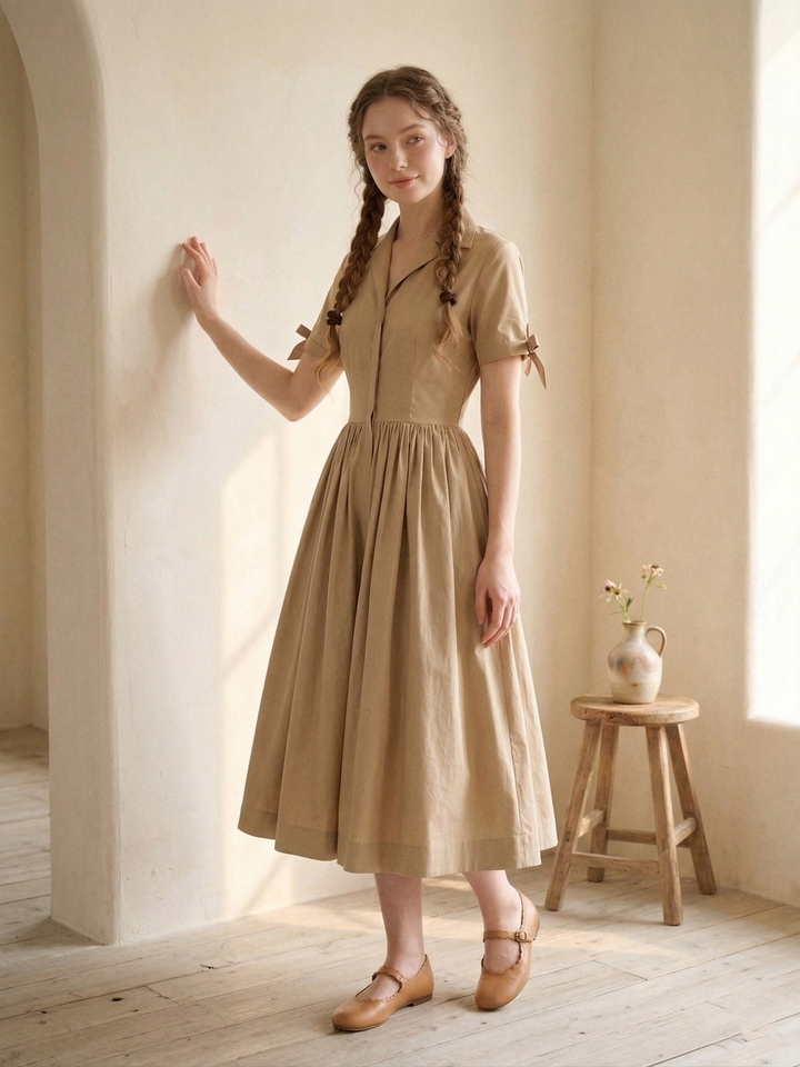RTS - 2XL - Trudie Dress Camel Beige Cotton
