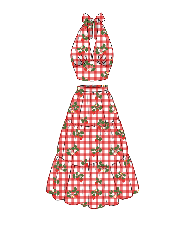 PRE-ORDER Ginger Pippa Set Strawberries on Red Gingham