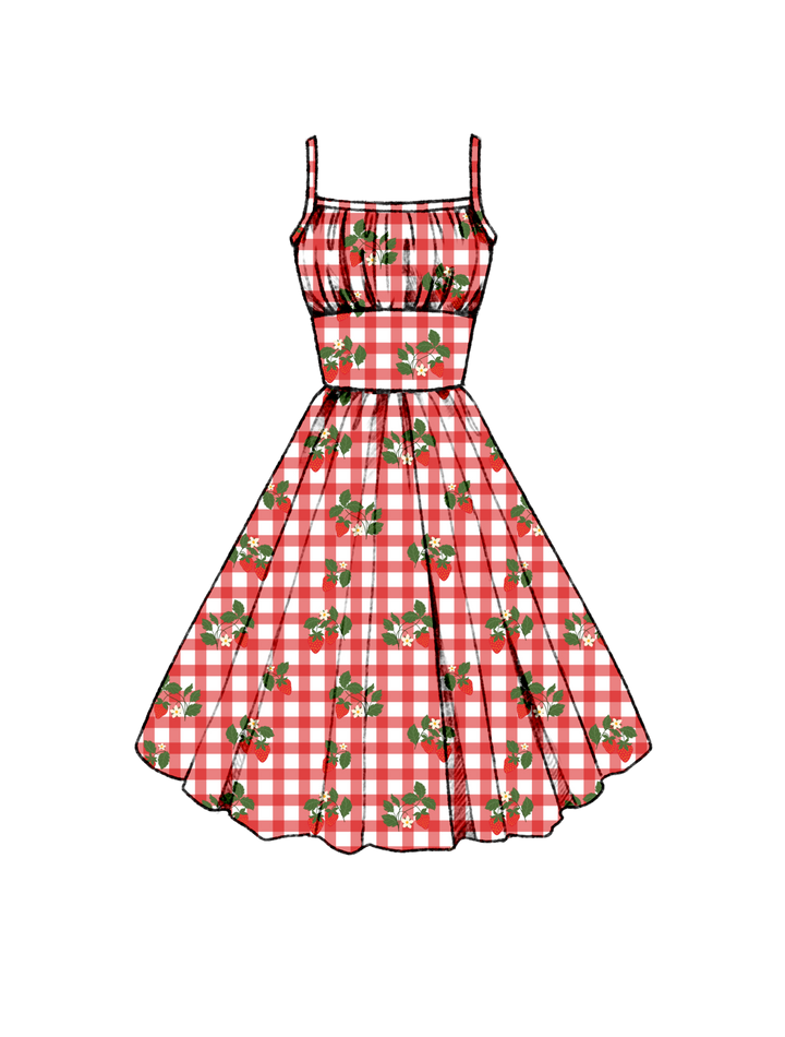 PRE-ORDER Grace Dress in Strawberries on Red Gingham