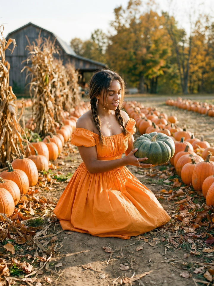 Loretta Dress Pumpkin Orange Cotton