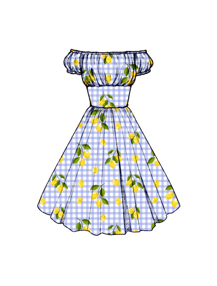 PRE-ORDER Loretta Dress Lemons on Light Blue Gingham