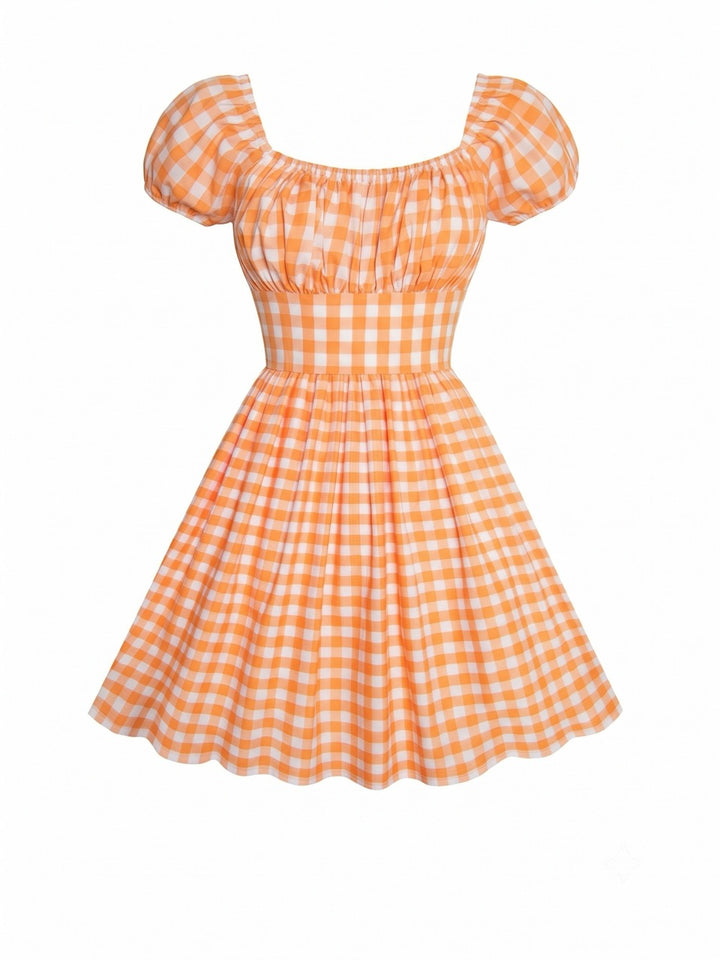 Loretta Dress in Orange Gingham