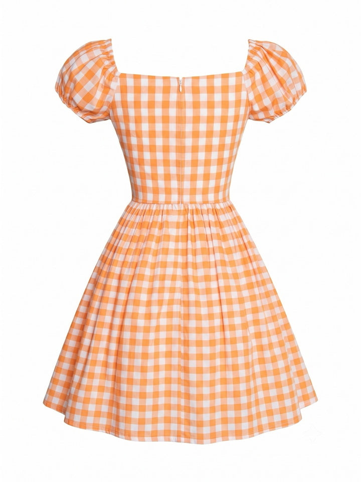 Loretta Dress in Orange Gingham