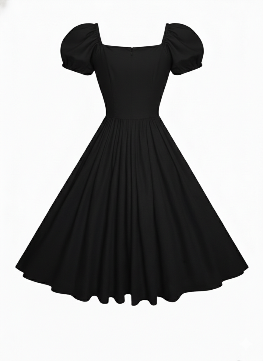 RTS - MULTI TAILLE - Robe Loretta en coton noir corbeau
