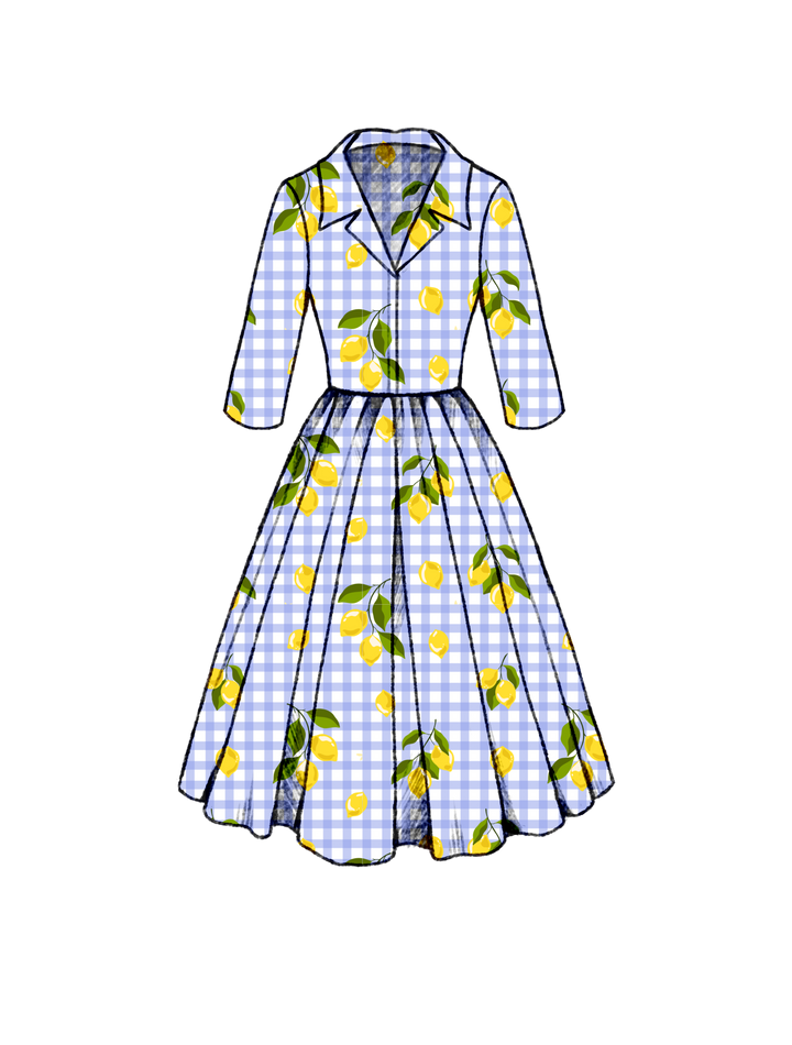 PRE-ORDER Natalie Dress Lemons on Light Blue Gingham