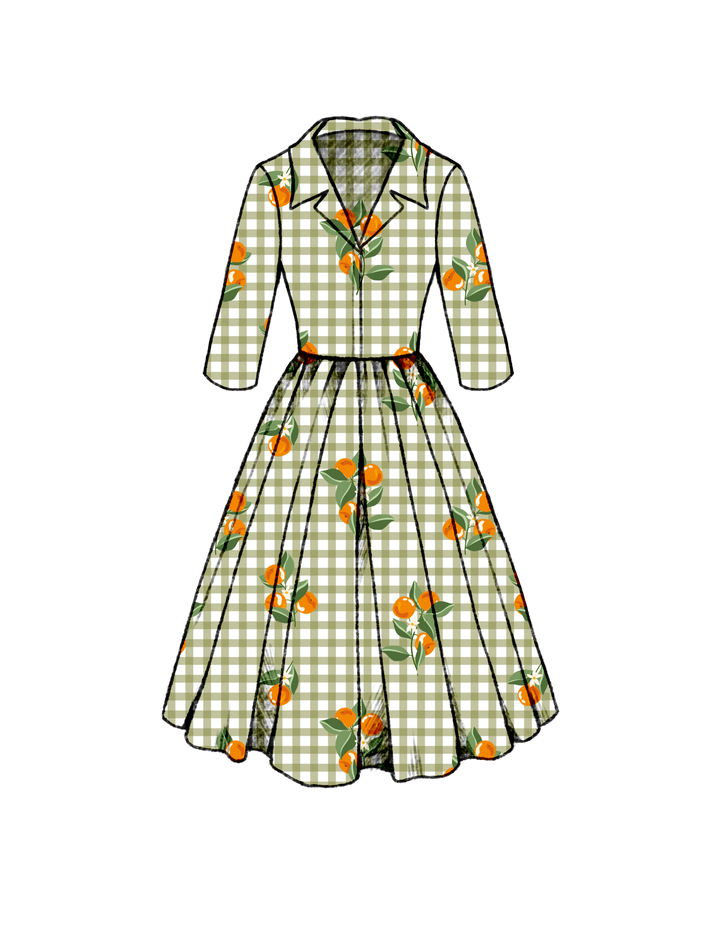 PRE-ORDER Natalie Dress Oranges on Olive Green Gingham