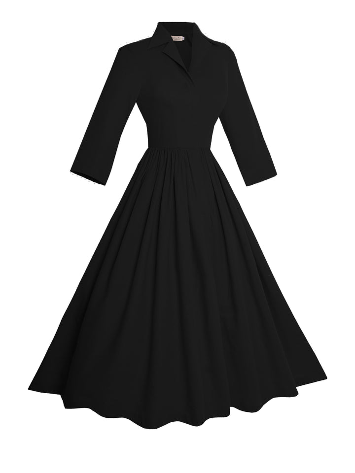 RTS - Size S - Natalie Dress in Raven Black Cotton - Midi Length