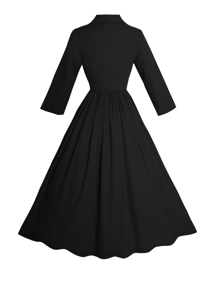 RTS - Size S - Natalie Dress in Raven Black Cotton - Midi Length