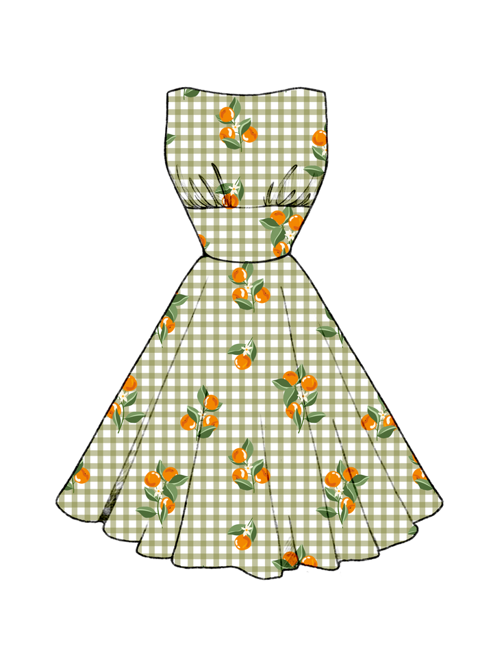 PRE-ORDER Norma Dress Oranges on Olive Green Gingham