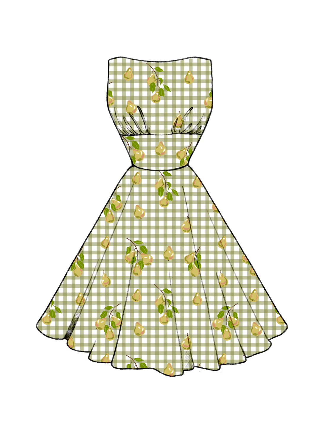 PRE-ORDER NEW Fabric Pears on Olive Green Gingham - By the Yard