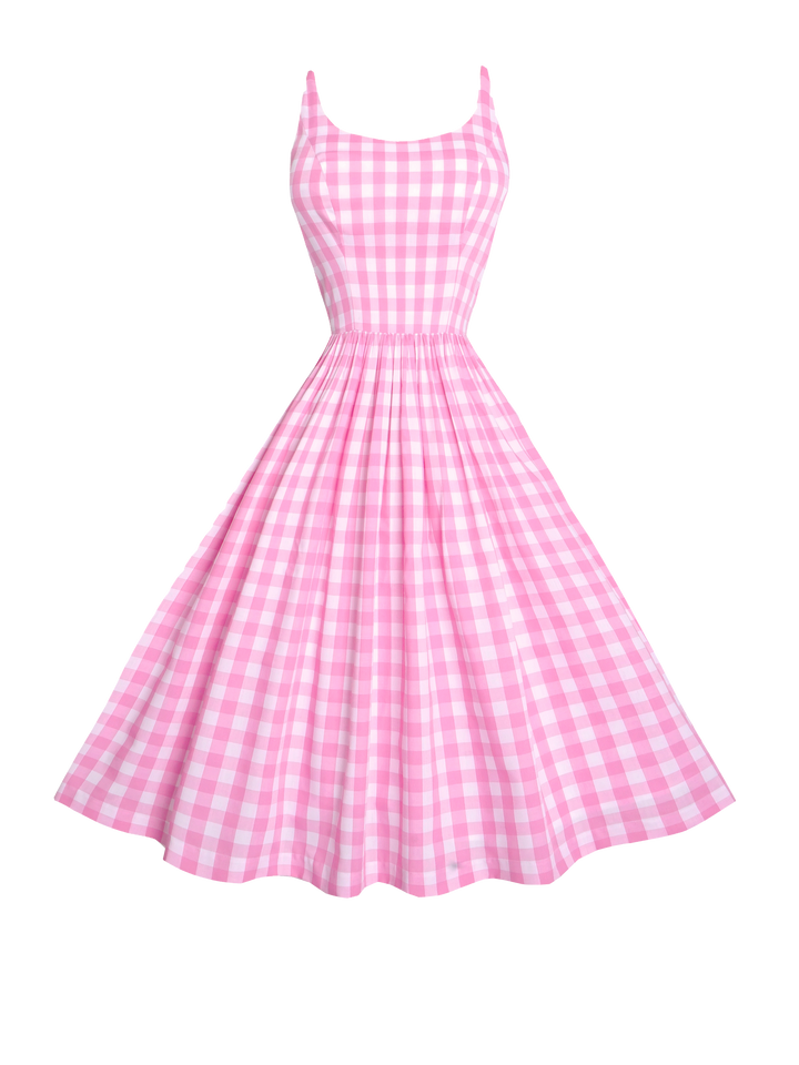 RTS - XS - Penelope Dress Light Pink Gingham - Large Checks