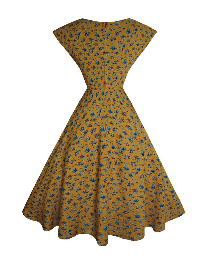 RTS - Size S - Kennedy Dress Mustard "Rustic Country Roses"