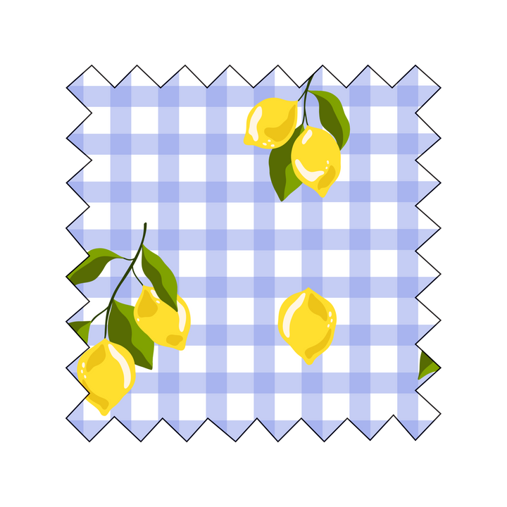 NEW Fabric Lemons on Light Blue Gingham - By the Yard