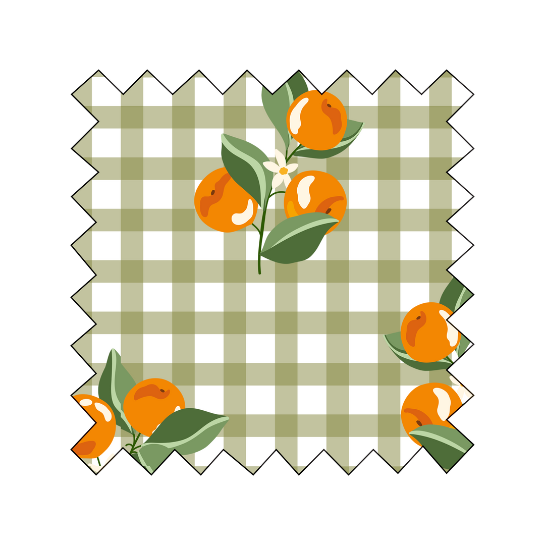 NEW Fabric Oranges on Olive Green Gingham - By the Yard