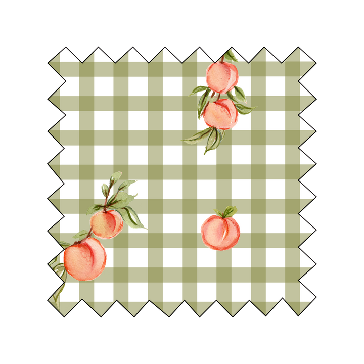 NEW Fabric Peaches on Olive Green Gingham - By the Yard