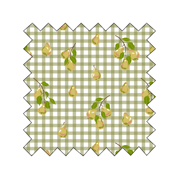 PRE-ORDER NEW Fabric Pears on Olive Green Gingham - By the Yard